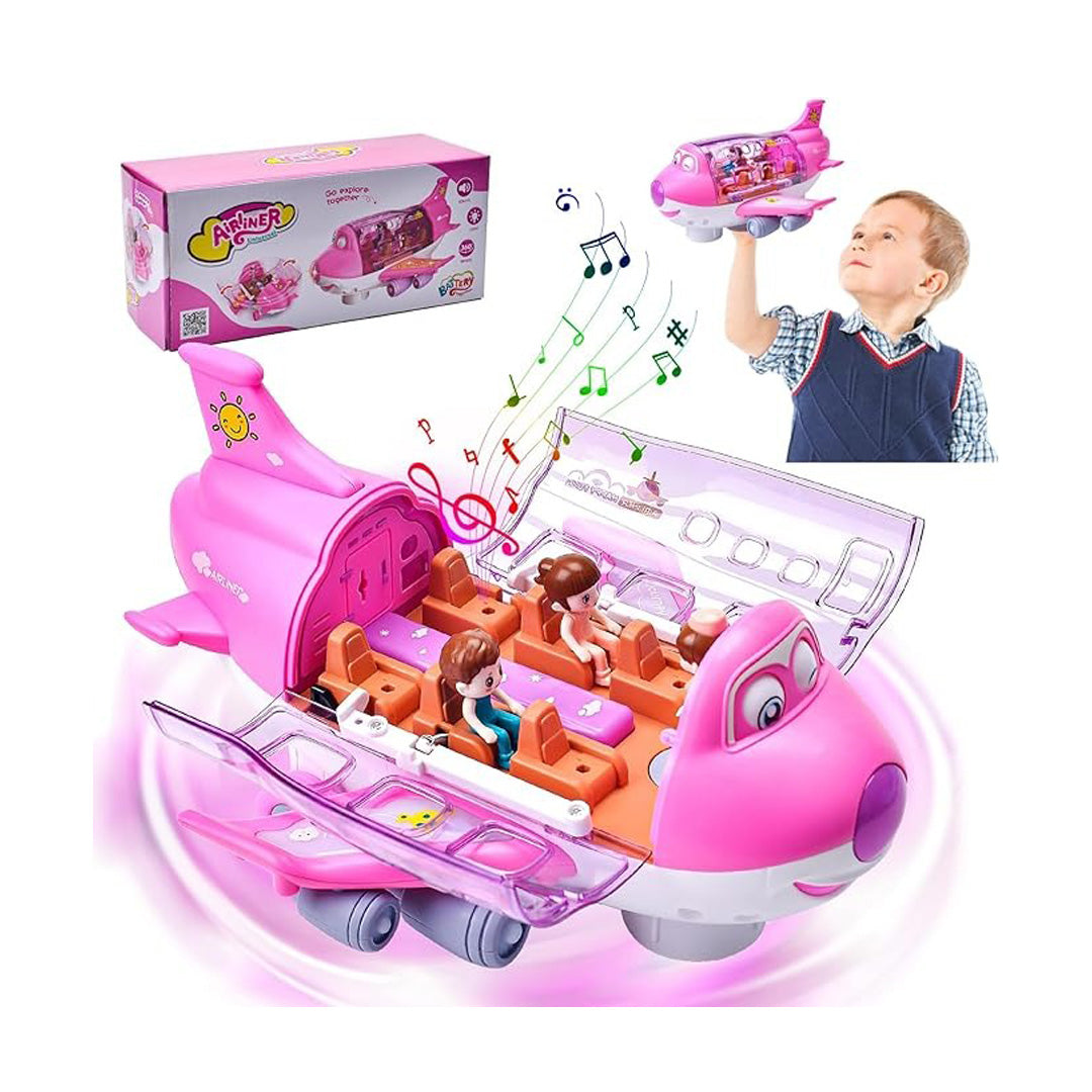 Electric Pink Plane Toy for Kids 360° Rotating Bump & Go Airplane with Lights & Sound