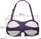 Portable breast massager showing adjustable massage and vibration settings for at-home self-care.