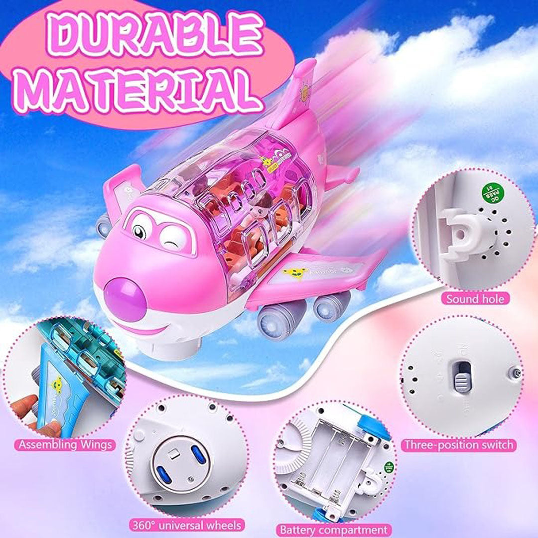 Electric Pink Plane Toy for Kids 360° Rotating Bump & Go Airplane with Lights & Sound