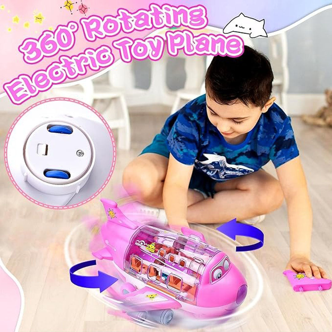 Electric Pink Plane Toy for Kids 360° Rotating Bump & Go Airplane with Lights & Sound