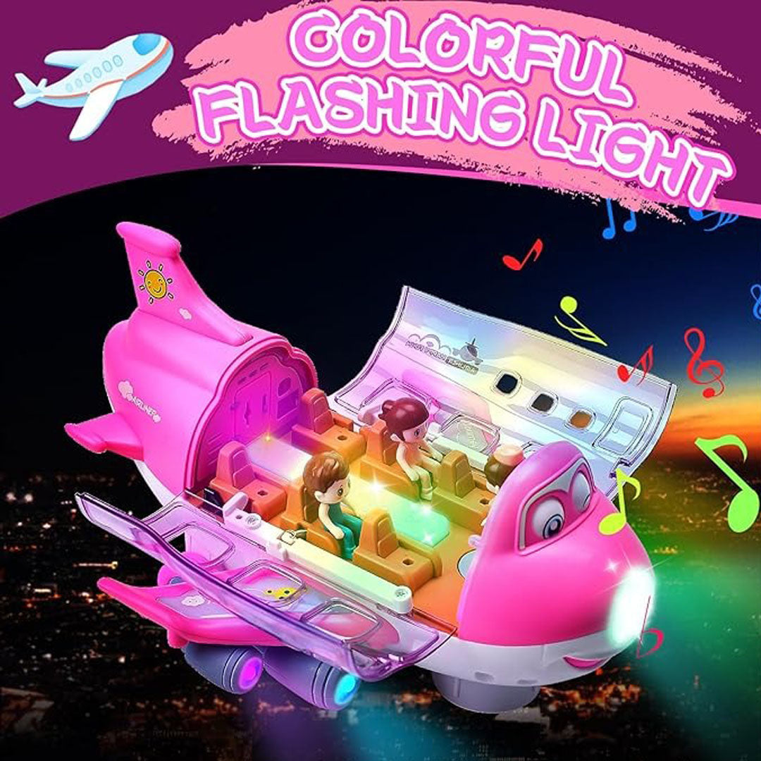 Electric Pink Plane Toy for Kids 360° Rotating Bump & Go Airplane with Lights & Sound