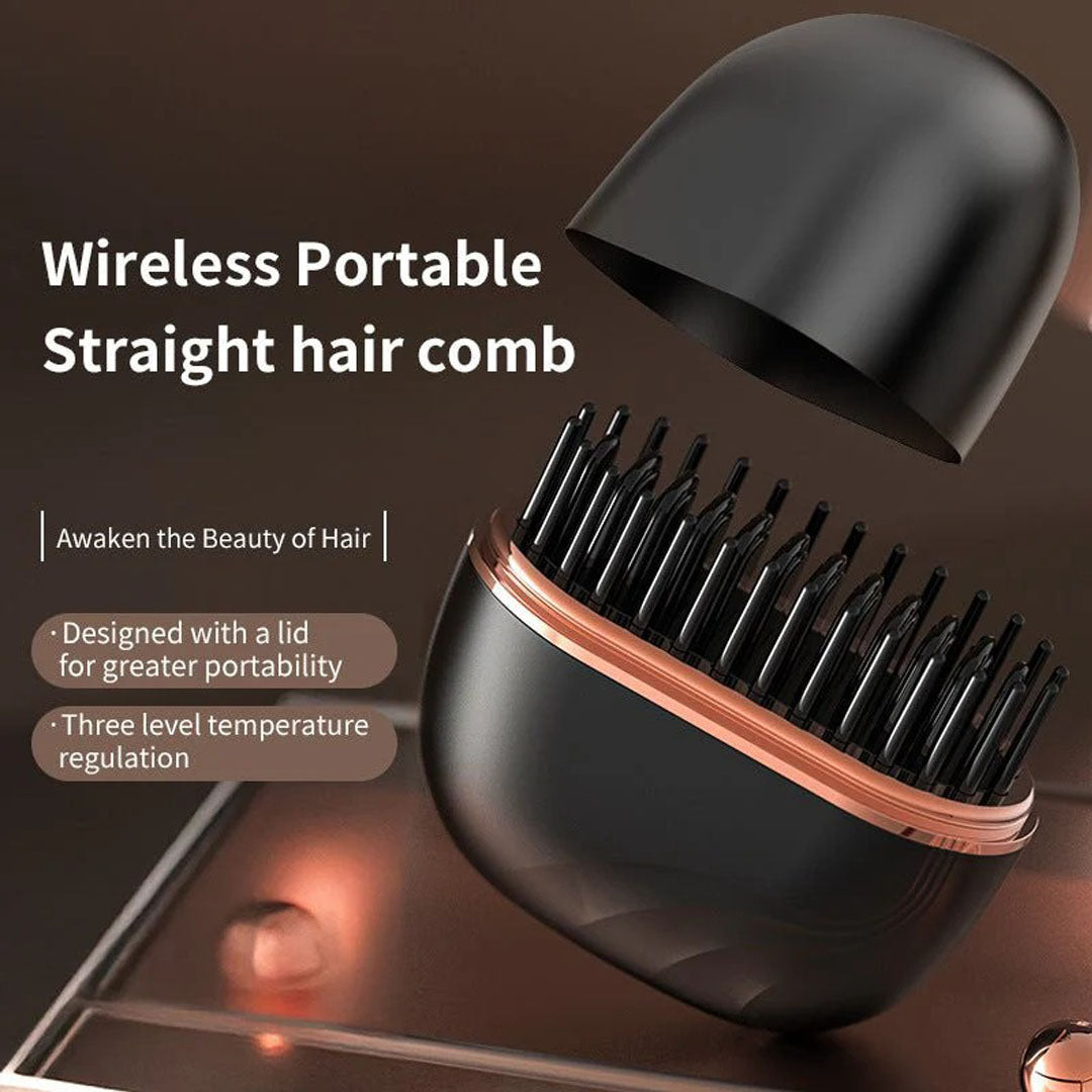 Wireless Hair Straightener Comb Portable Rechargeable Hair Brush with 3 Heat Levels