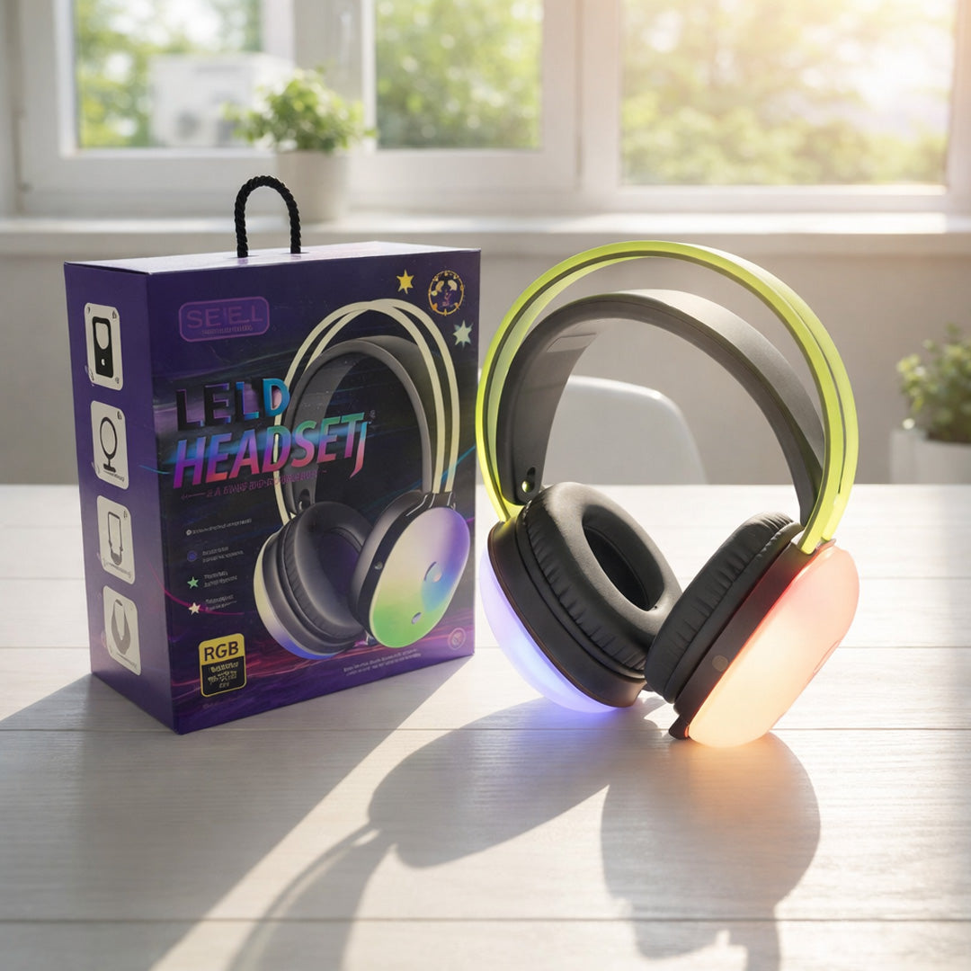 LED Wireless Headset – Hi-Fi Stereo Bluetooth Headphones with RGB Lights & Mic