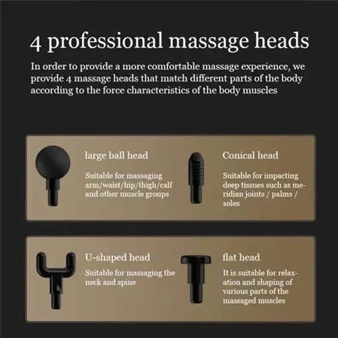 Rechargeable Muscle Massage Gun 30W Deep Tissue Percussion Massager with 4 Heads
