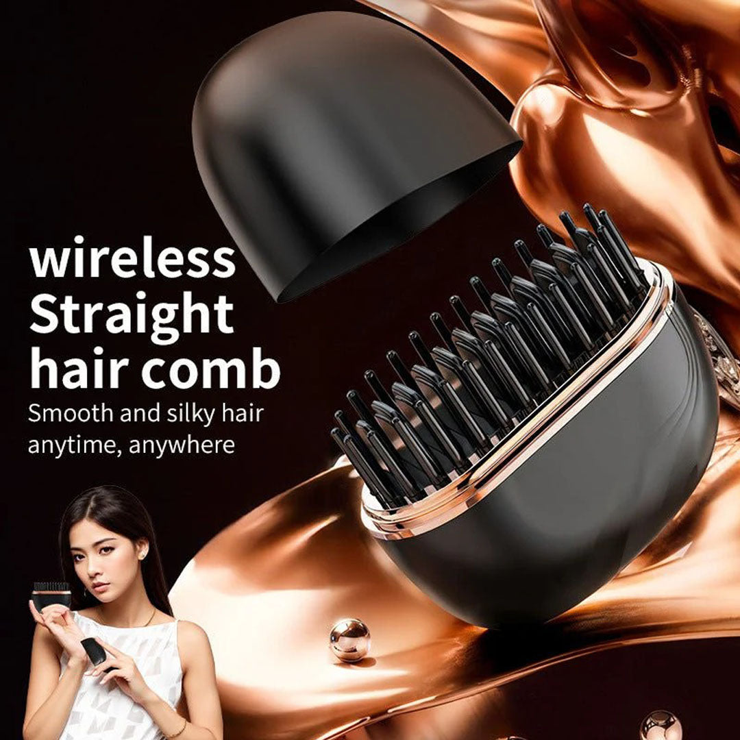 Wireless Hair Straightener Comb Portable Rechargeable Hair Brush with 3 Heat Levels