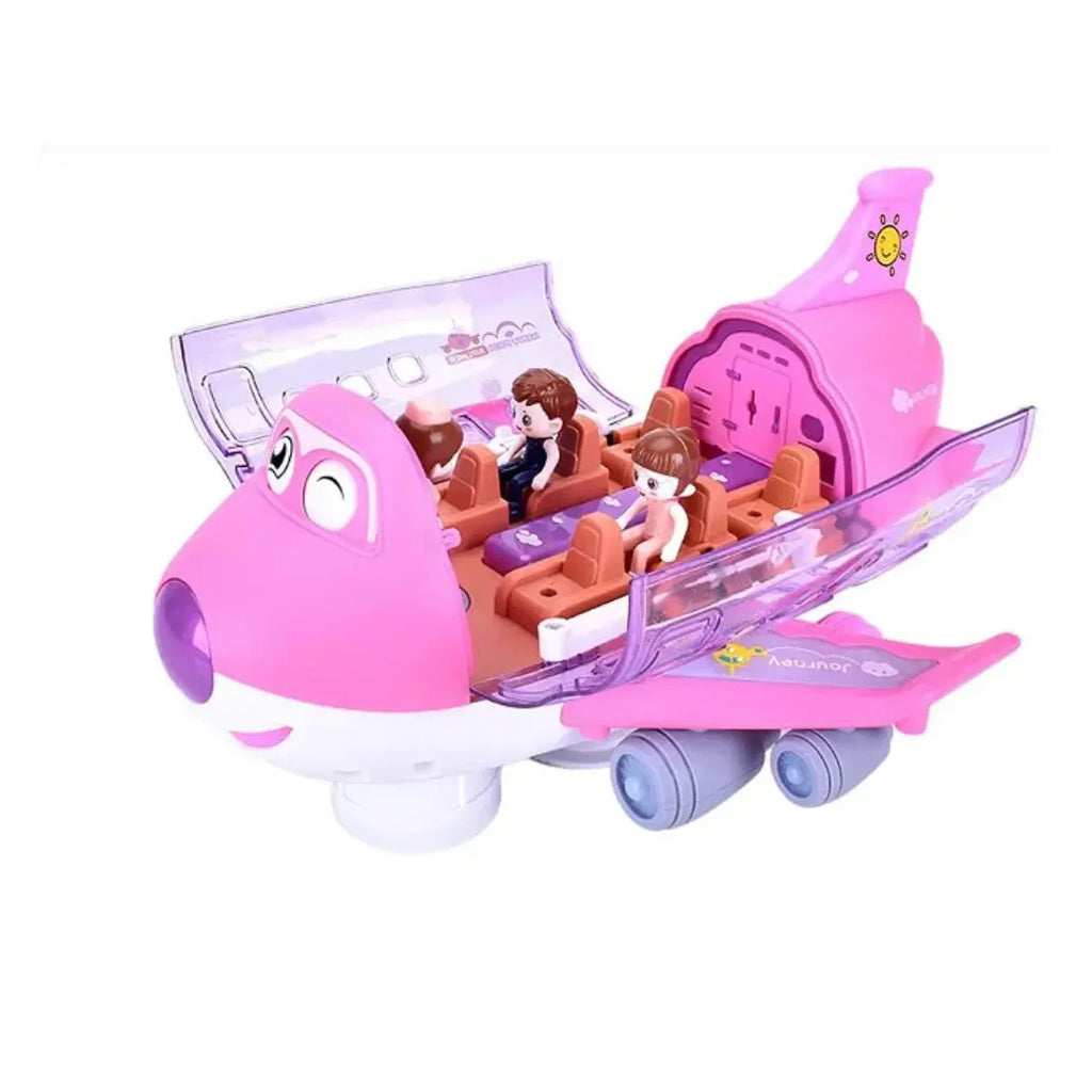 Interactive pink aircraft toy with sound and light effects for kids
