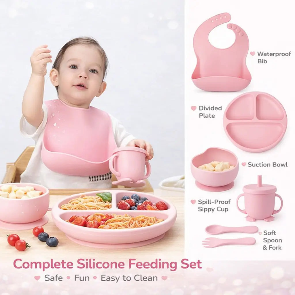 Silicone baby cutlery set 7PCS BPA free toddler feeding set for safe mealtime