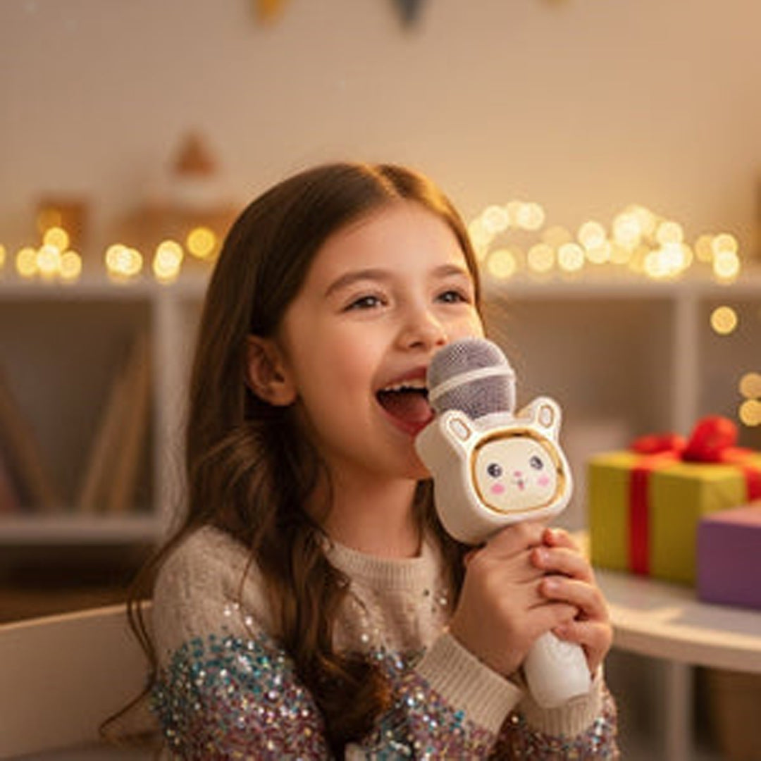 Cute Cartoon Wireless Karaoke Microphone Kids Singing Mic with Built-in Speaker