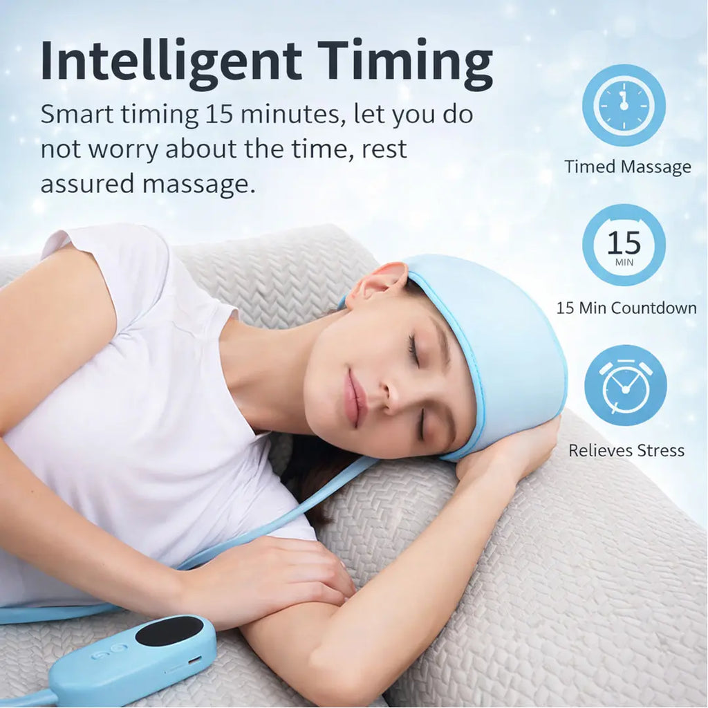 Heated airbag head massage cap with 6 zone compression therapy for relaxation