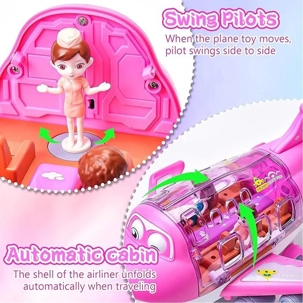 Electric pink plane toy for kids with 360 degree rotating bump and go action