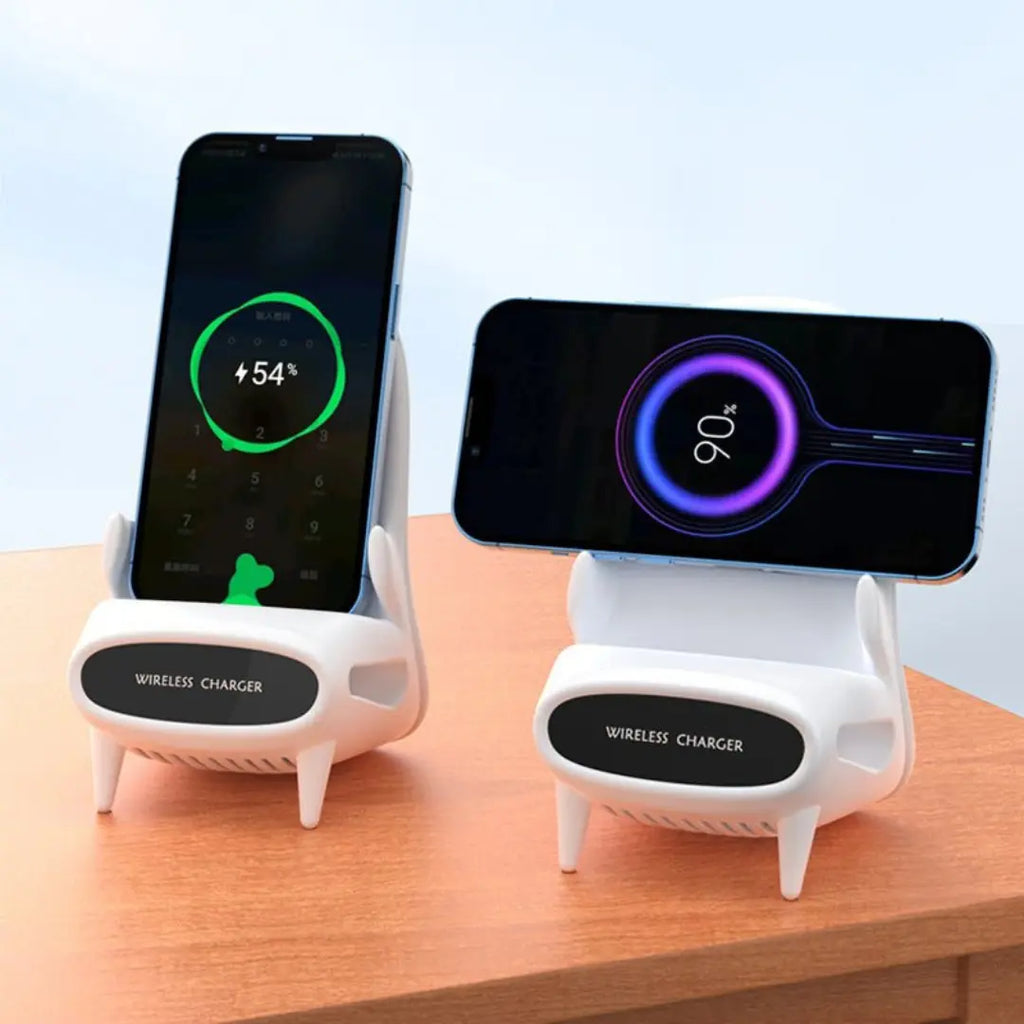 Wireless Qi charging stand with fast charging support for smartphones and tablets