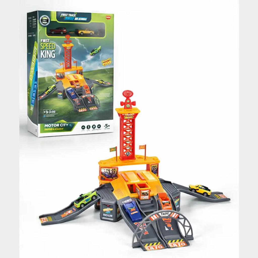 Motor City racing track toy set designed for fast action car racing fun