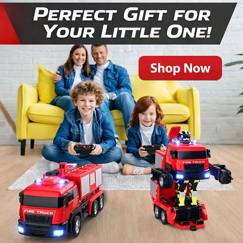 Interactive fire fighting RC truck toy with spray effects, lights, and realistic design