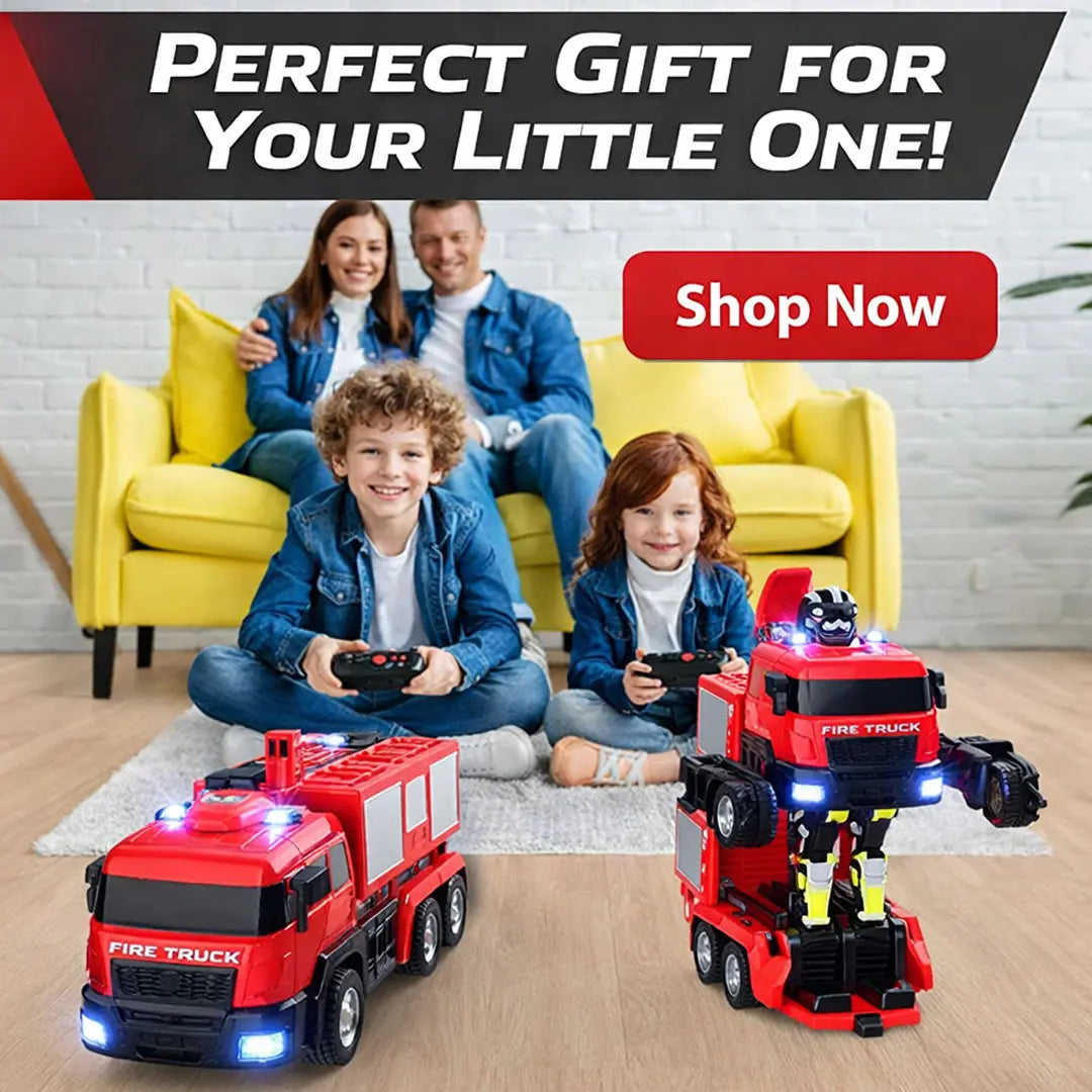 Interactive fire fighting RC truck toy with spray effects, lights, and realistic design