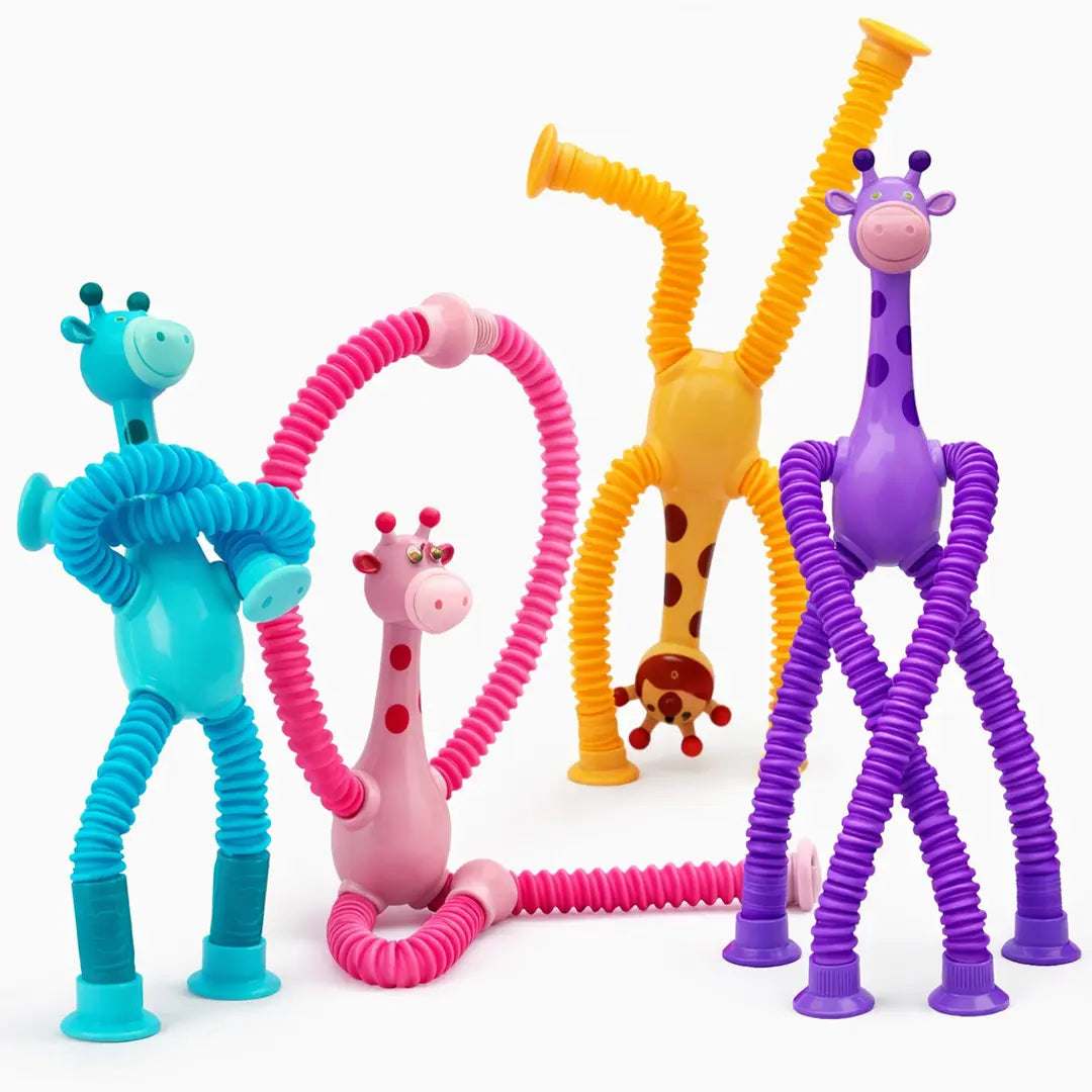 Colorful giraffe pop tube toy for children to improve focus and relieve stress