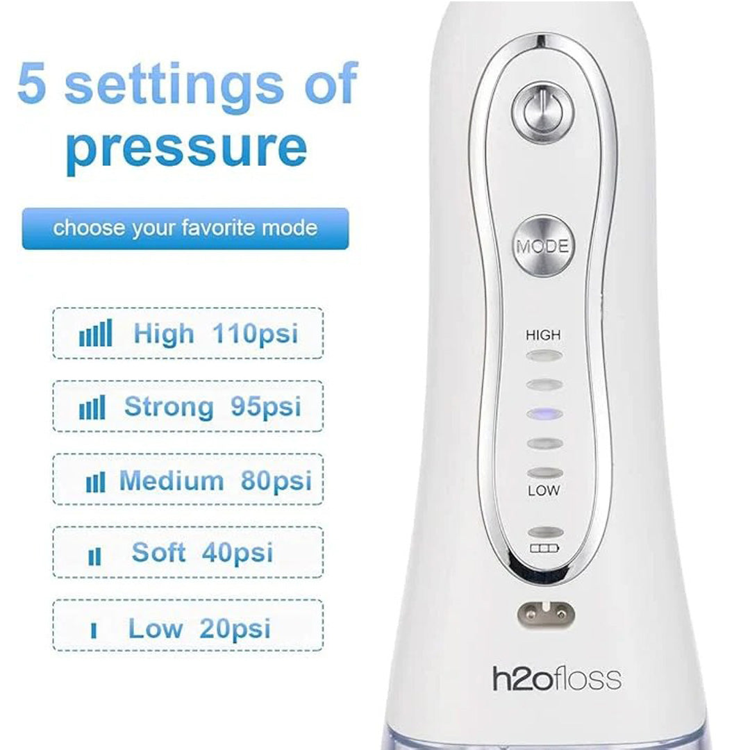 H2O Oral Irrigator Water Flosser Powerful Dental Cleaner with Adjustable Pressure & Multiple Tips