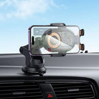 Premium transparent HOCO car holder with wireless charging and universal smartphone support