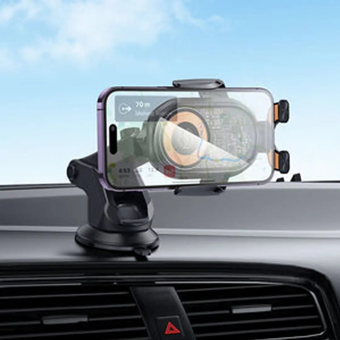 Premium transparent HOCO car holder with wireless charging and universal smartphone support