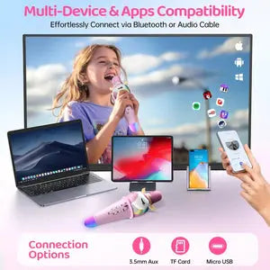 Portable unicorn karaoke mic designed for fun singing and musical entertainment