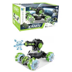 Kids remote control stunt tank car designed for exciting spins and battle fun