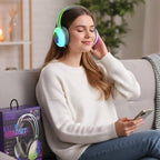 LED wireless headset with Hi-Fi stereo sound Bluetooth connectivity and RGB lights