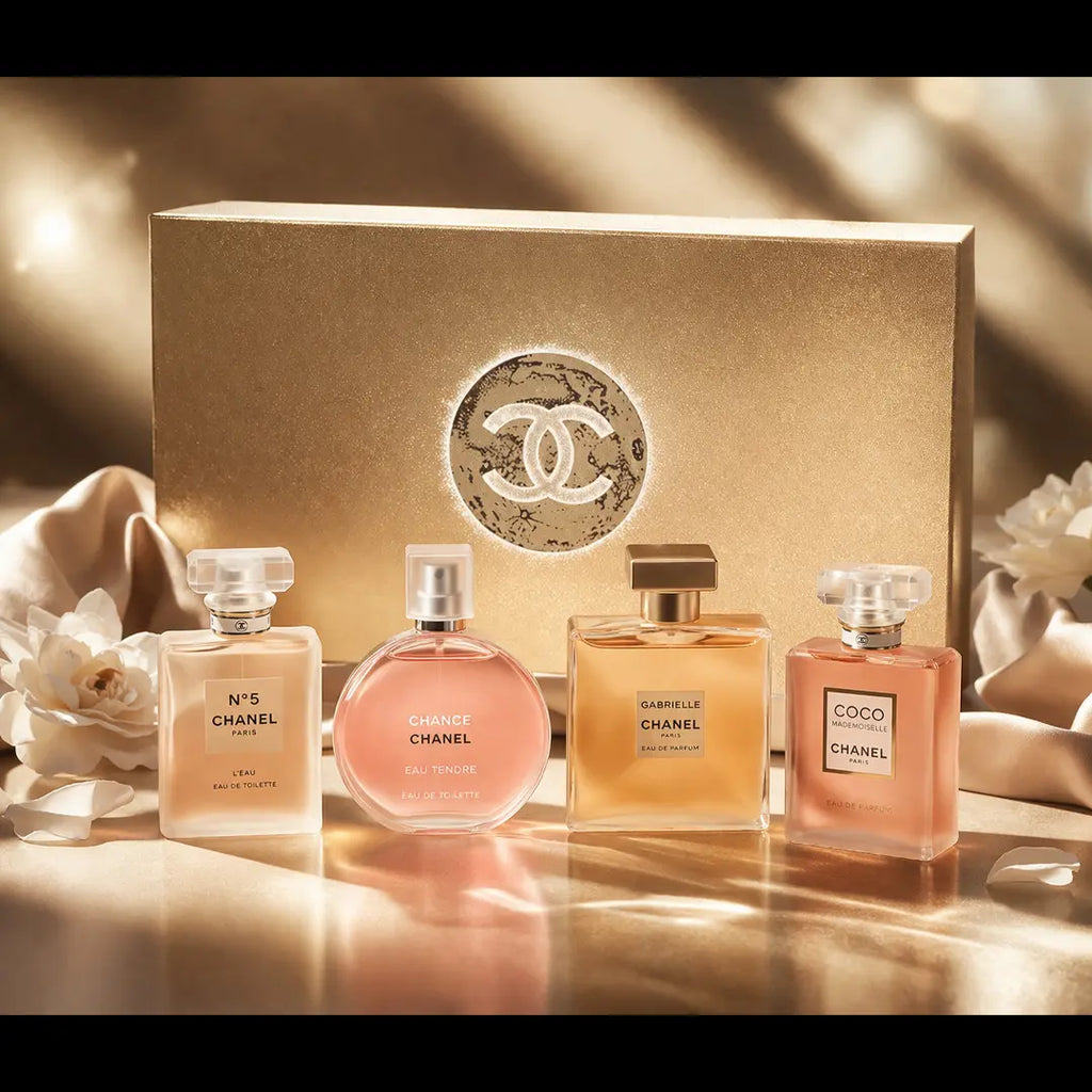 Luxury Chanel fragrance set for women with four premium mini perfumes