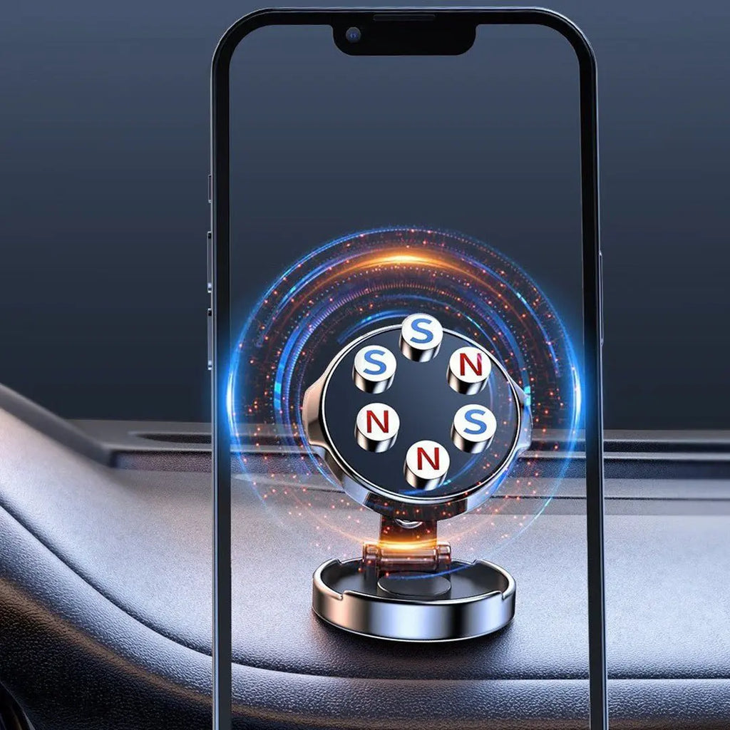 Universal dashboard phone holder with magnetic grip and foldable design
