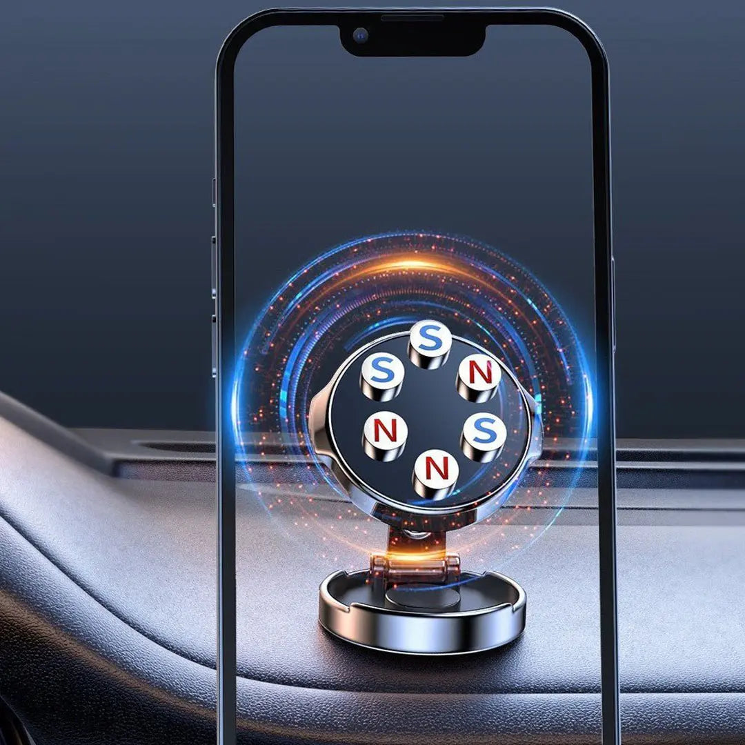 Universal dashboard phone holder with magnetic grip and foldable design