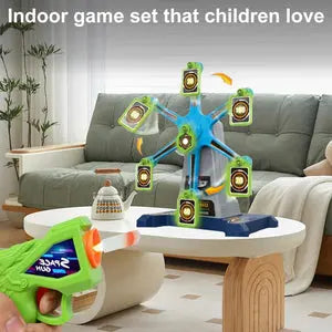 Interactive moving target shooting game designed for fun foam dart challenges
