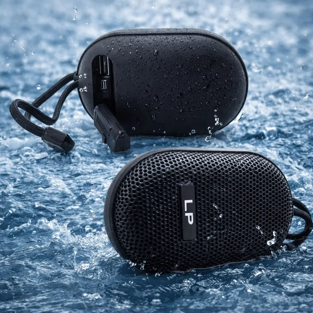 LP portable wireless Bluetooth speaker 8W Hi-Fi sound with IPX4 waterproof rating