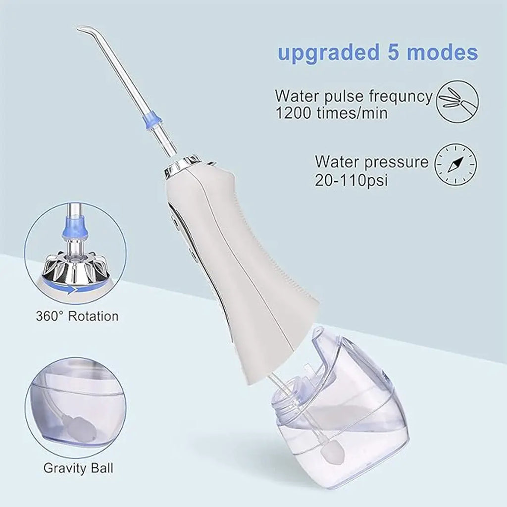 Rechargeable water flosser device for complete teeth cleaning routine