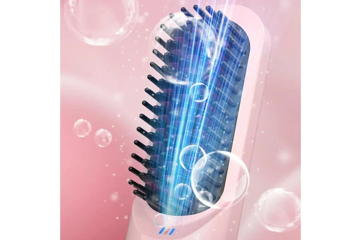Portable electric hair comb designed to reduce frizz and improve styling results
