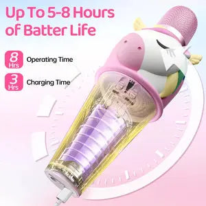 Kids wireless karaoke microphone speaker with cute unicorn design and Bluetooth connectivity