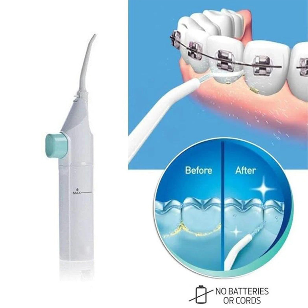 Cordless Manual Water Flosser Portable Air-Powered Dental Toothpick for Deep Cleaning