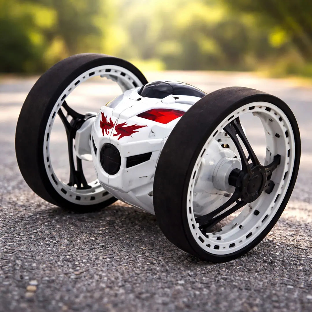 Remote control stunt car designed for fast driving jumps and rotating tricks