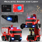 Transforming fire fighting RC car toy with dynamic lights, sounds, and emergency rescue design