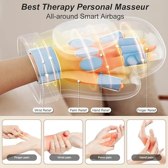 Portable hand massage device designed to relieve stiffness improve circulation and reduce fatigue