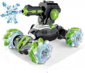 Remote control tank car toy with spinning movement and water bomb launching feature
