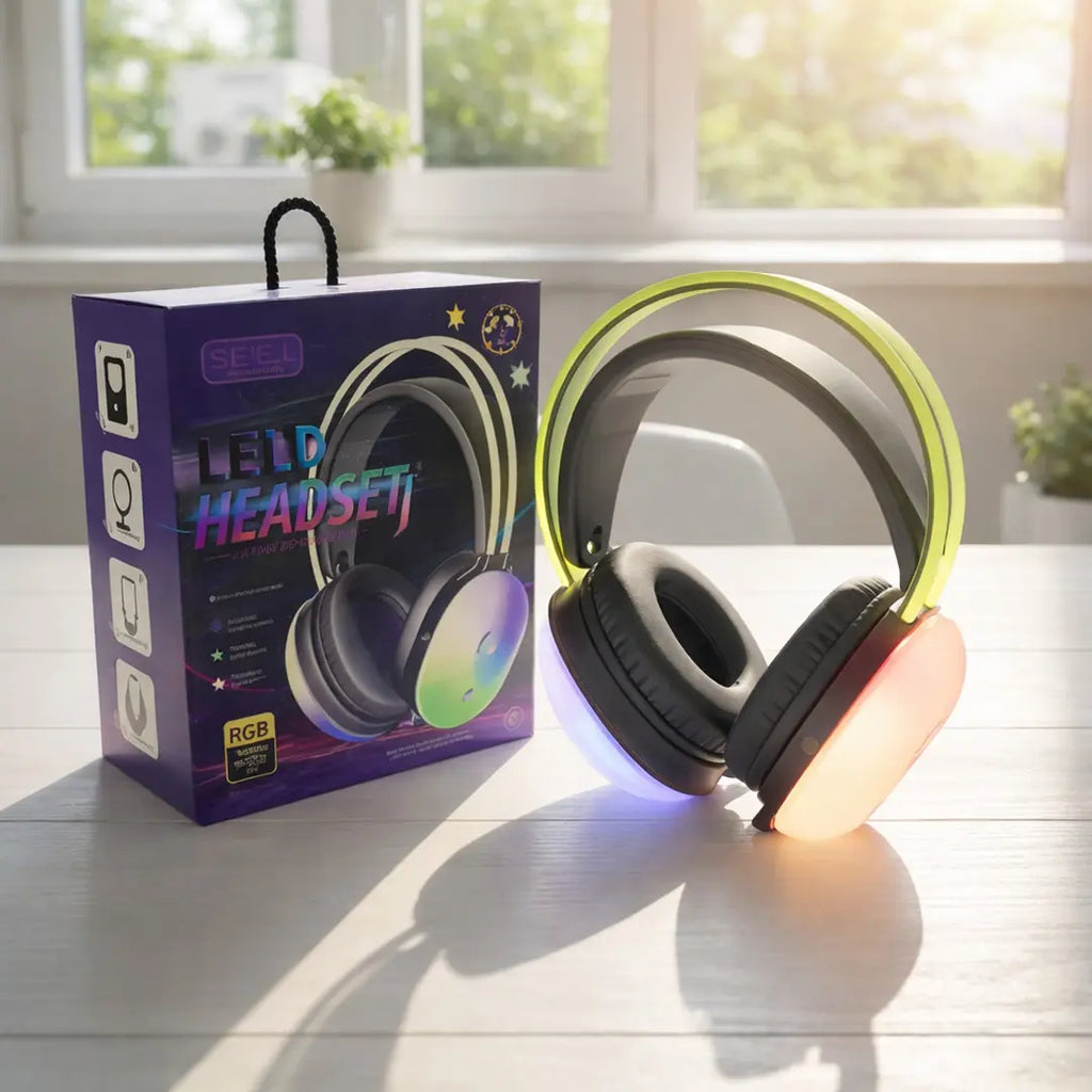 Bluetooth headphones with built in mic colorful RGB lighting and premium audio quality
