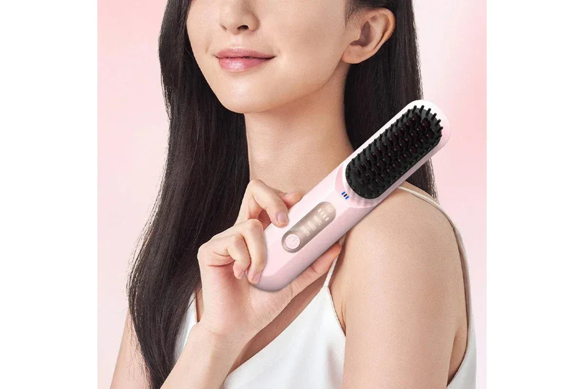 SmoothGlow hair straightening comb with portable design and easy styling features