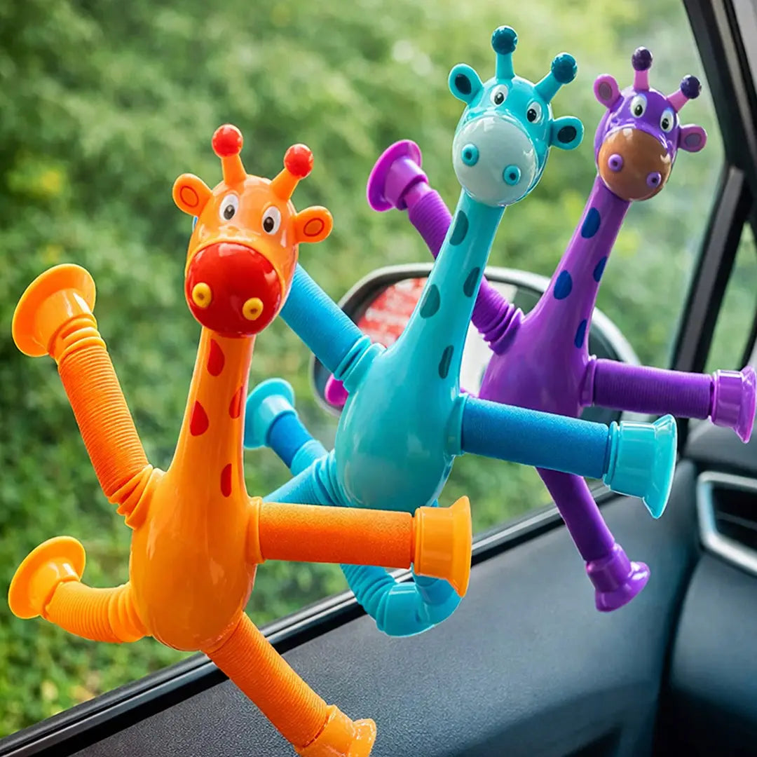 Kids sensory pop tube giraffe toy designed for calming play and concentration