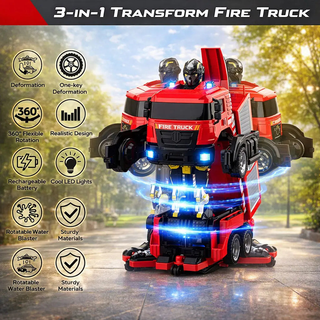 Fire Fighting Deformation RC Car rescue truck toy with water spray and transformation features