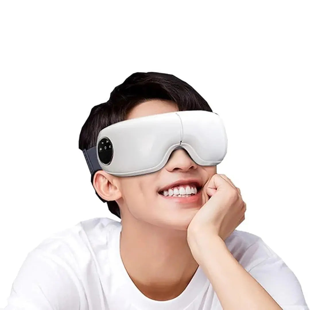 Rechargeable eye massage device for home wellness and calming relaxation